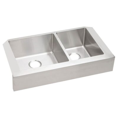 Elkay Crosstown 18 Gauge Stainless Steel 35-7/8'' x 20-1/4'' x 9'' 60/40 Double Bowl Farmhouse Sink