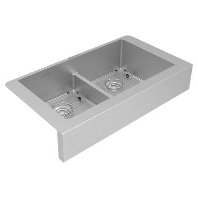 Elkay Crosstown 18 Gauge Stainless Steel 35-7/8'' x 20-1/4'' x 9'' Equal Double Bowl Farmhouse Sink Kit with Aqua Divide