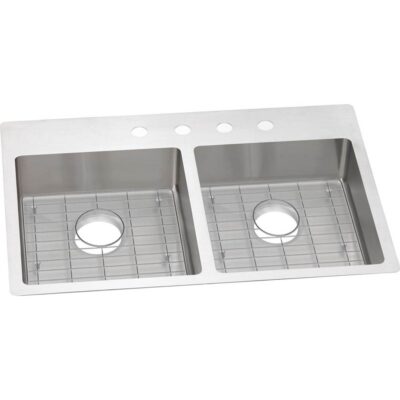 Elkay 18 Gauge Stainless Steel 33'' x 22'' x 6'' Double Bowl Dual Mount Kitchen Sink Kit