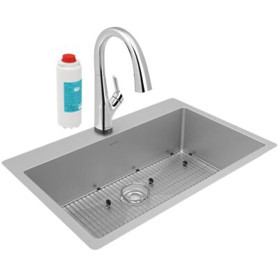 Elkay Crosstown 18 Gauge Stainless Steel 33'' x 22'' x 9'', Single Bowl Dual Mount Sink Kit with Filtered Faucet