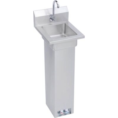 Elkay Hand Sink, 14X17 OA, 10X12X5 Bowl, Pedestal Base & Foot Valve,Faucet, 18 GA 300 Series SS, NSF