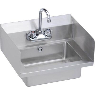 Elkay Hand Sink, 18X15 OA, 14X10X5 Bowl, Side Splashes, Lever Waste, Overflow, P-Trap, Faucet, 18 GA 300 Series SS, NSF