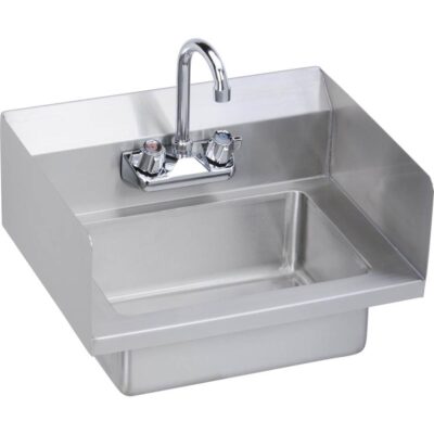 Elkay Hand Sink, 18X15 OA, 14X10X5 Bowl, Dual Side Splashes, Faucet, 18 GA 300 Series SS, NSF