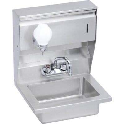 Elkay Hand Sink, 18X15 OA, 14X10X5 Bowl, Soap & Towel Dispenser, Faucet, 18 GA 300 Series SS, NSF