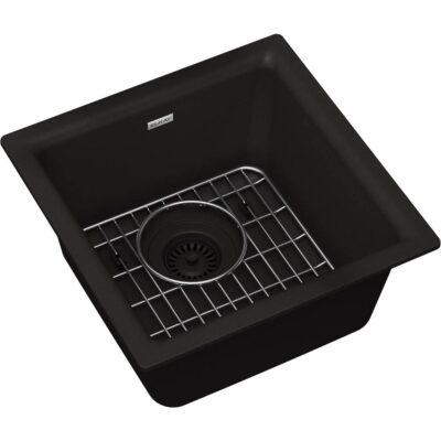 Elkay Quartz Classic 15-3/4'' x 15-3/4'' x 7-11/16'', Single Bowl Dual Mount Bar Sink Kit, Black