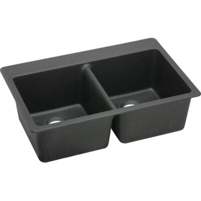 Elkay Quartz Classic 33'' x 22'' x 9-1/2'' Double Bowl Drop-in Sink, Black