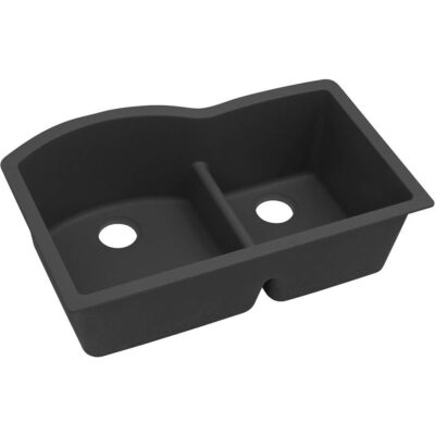 Elkay Quartz Classic 33'' x 22'' x 10'' Double Bowl Undermount Sink with Aqua Divide, Black