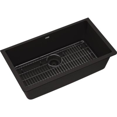 Elkay Quartz Classic 33'' x 18-7/16'' x 9-7/16'', Single Bowl Undermount Sink Kit, Black