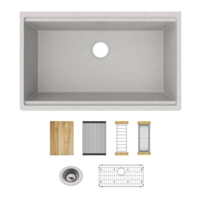 Elkay Quartz Classic 33'' x 19-3/8'' x 9-1/2'' Single Bowl Undermount Workstation Sink Kit Greystone