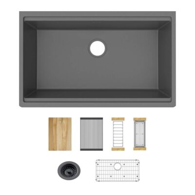 Elkay Quartz Classic 33'' x 19-3/8'' x 9-1/2'' Single Bowl Undermount Workstation Sink Kit Graphite