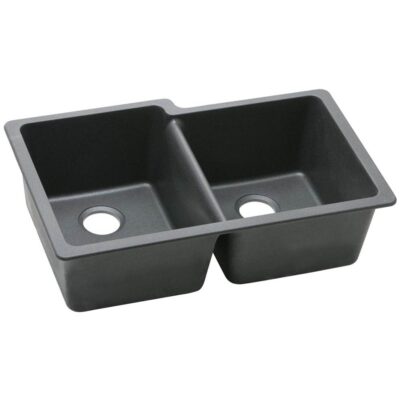 Elkay Quartz Classic 33'' x 20-1/2'' x 9-1/2'' Double Bowl Undermount Sink, Black