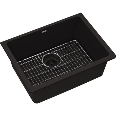 Elkay Quartz Classic 24-5/8'' x 18-1/2'' x 9-1/2'', Single Bowl Undermount Sink Kit, Black