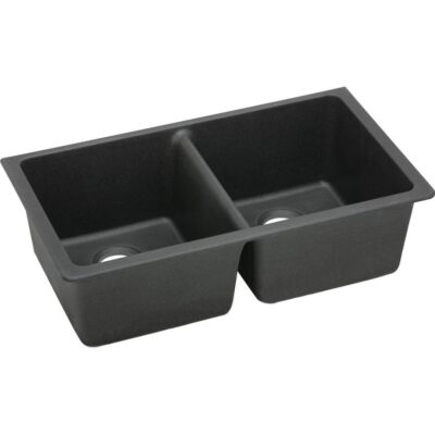 Elkay Quartz Classic 33'' x 18-1/2'' x 9-1/2'' Double Bowl Undermount Sink, Black