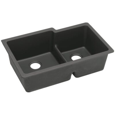 Elkay Quartz Classic 33'' x 20-1/2'' x 9-1/2'' Double Bowl Undermount Sink with Aqua Divide, Black