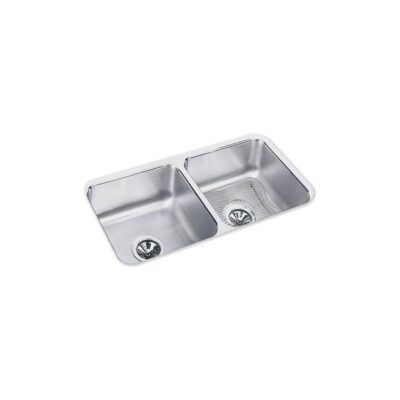 Elkay 18 Gauge Stainless Steel 31.75'' x 16.5'' x 7.5'' Double Bowl Undermount Kitchen Sink Kit