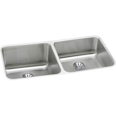 Elkay 18 Gauge Stainless Steel 30.75'' x 18.5'' x 10'' Double Bowl Undermount Kitchen Sink Kit