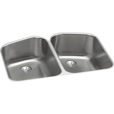 Elkay 18 Gauge Stainless Steel 32.75'' x 20.8125'' x 9'' Double Bowl Undermount Kitchen Sink Kit