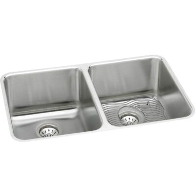 Elkay 18 Gauge Stainless Steel 35.75'' x 18.5'' x 10'' Double Bowl Undermount Kitchen Sink Kit