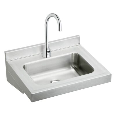 Elkay Stainless Steel 22'' x 19'' x 5-1/2'' Wall Hung Lavatory Sink Kit w/Sensor Faucet + Thermostatic Mixing Valve