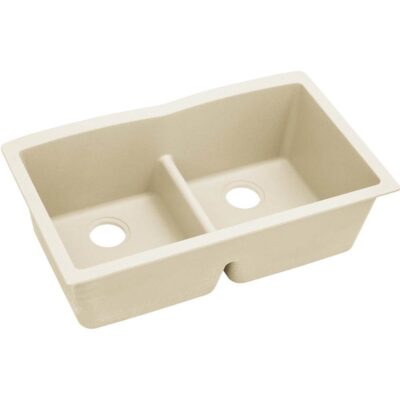 Elkay Quartz Luxe 33'' x 19'' x 10'' Equal Double Bowl Undermount Sink with Aqua Divide Parchment