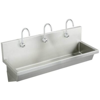 Elkay Stainless Steel 60'' x 20'' x 8'' Wall Hung Multiple Station Hand Wash Sink Kit w/Sensor Faucets + Grid Drain
