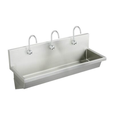 Elkay Stainless Steel 72'' x 20'' x 8'' Wall Hung Multiple Station Hand Wash Sink Kit w/Faucets +Drain+Thermostatic Mixing Valves