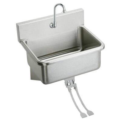 Elkay Stainless Steel 31'' x 19.5'' x 10-1/2'' Wall Hung Single Bowl Hand Wash Sink Kit w/Foot Control + Spout