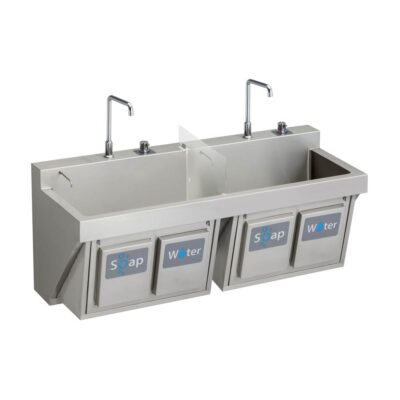 Elkay MANUAL DOUBLE STATION SCRUB SINK W/ KNEE ACTIVATED SOAP/WATER
