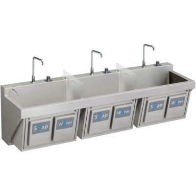 Elkay MANUAL TRIPLE STATION SCRUB SINK W/ KNEE ACTIVATED WATER