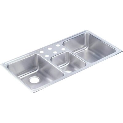 Elkay 18 Gauge Stainless Steel 43'' x 22'' x 7.875'' Triple Bowl Drop-in Kitchen Sink