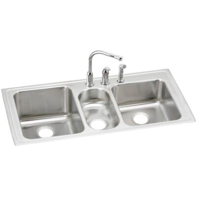 Elkay 18 Gauge Stainless Steel 43'' x 22'' x 10'' Triple Bowl Drop-in Kitchen Sink Kit