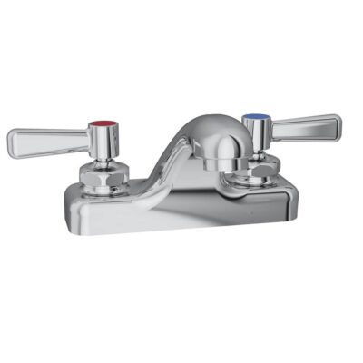 Elkay 4'' Centerset with Exposed Deck Faucet with Pop-up Drain Integral Spout 2'' Lever Handles