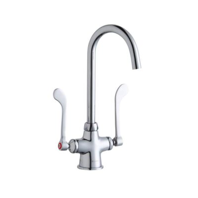 Elkay Single Hole with Concealed Deck Laminar Flow Faucet with 5'' Gooseneck Spout 6'' Wristblade Handles Chrome