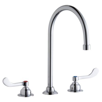 Elkay 8'' Centerset with Concealed Deck Faucet with 8'' Gooseneck Spout 4'' Wristblade Handles Chrome