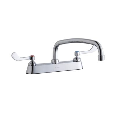 Elkay 8'' Centerset with Exposed Deck Faucet with 12'' Arc Tube Spout 4'' Wristblade Handles Chrome