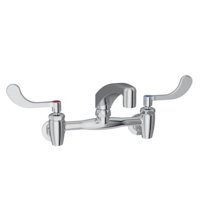 Elkay Foodservice 8'' Centerset Wall Mount Faucet with 8'' Arc Tube Spout 4'' Wristblade Handles 1/2'' Offset Inlets+Stop