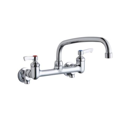 Elkay Foodservice 8'' Centerset Wall Mount Faucet with 10'' Arc Tube Spout 2'' Lever Handles 1/2'' Offset Inlets+Stop
