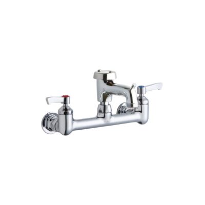 Elkay 8'' Centerset Wall Mount Faucet with 3'' Bucket Hook Spout 2'' Lever Handles 1/2'' Offset Inlets Polished Chrome
