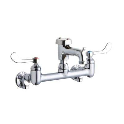 Elkay 8'' Centerset Wall Mount Faucet 3'' Bucket Hook Spt 4in Wristblade Handles 1/2'' Offset Inlets+Stop Polished Chrome