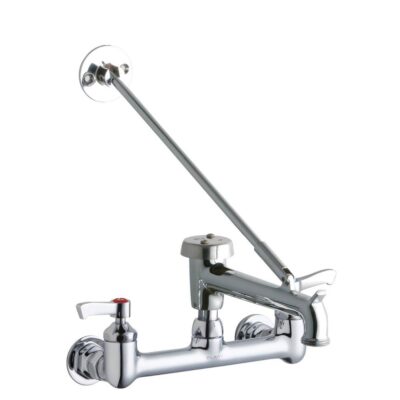 Elkay 8'' Centerset Wall Mount Faucet with 7'' Bucket Hook Spout 2'' Lever Handles 1/2'' Offset Inlets Polished Chrome