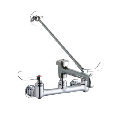 Elkay 8'' Centerset Wall Mount Faucet w/7'' Bucket Hook Spt 4in Wristblade Handles 1/2'' Offset Inlet Polished Chrome