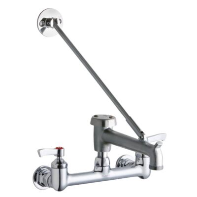 Elkay 8'' Centerset Wall Mount Faucet with 7'' Bucket Hook Spout 2'' Lever Handles 1/2'' Offset Inlets Rough Chrome