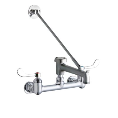 Elkay 8'' Centerset Wall Mount Faucet with 7'' Bucket Hook Spt 4'' Wristblade Handles 1/2'' Offset Inlets Rough Chrome