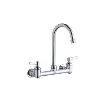 Elkay Scrub/Handwash 8'' Centerset Wall Mount Faucet with 5'' Gooseneck Spout 2'' Lever Handles 1/2'' Offset Inlets