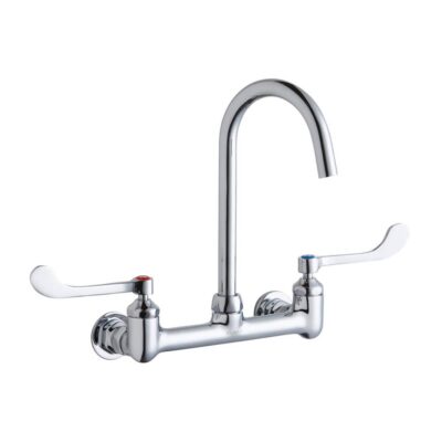 Elkay 8'' Centerset Deck Mount Laminar Flow Faucet with 5'' Gooseneck Spout 6'' Wristblade Handles 1/2'' Offset Inlets