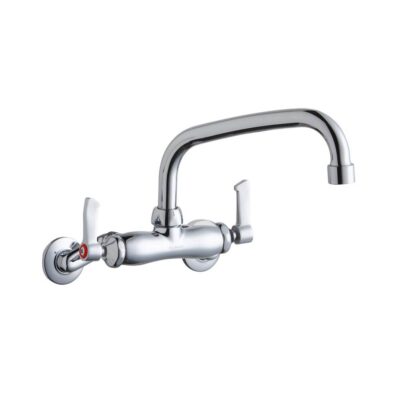 Elkay Foodservice 3-8'' Adjustable Centers Wall Mount Faucet w/8'' Arc Tube Spout 2'' Lever Handles 2'' Inlet Chrome