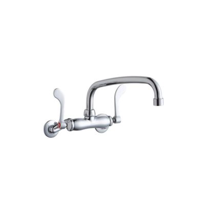 Elkay Foodservice 3-8'' Adjustable Centers Wall Mount Faucet w/10'' Arc Tube Spout 4'' Wristblade Handles 2'' Inlet