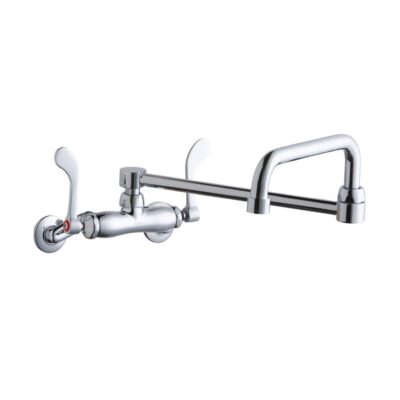 Elkay Foodservice 3-8'' Adjustable Centers Wall Mount Faucet w/Double Swing Spout 4'' Wristblade Handles 2'' Inlet