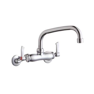 Elkay Foodservice 3-8'' Adjustable Centers Wall Mount Faucet w/8'' Tube Spout 2'' Lever Handles 2'' Inlet Chrome