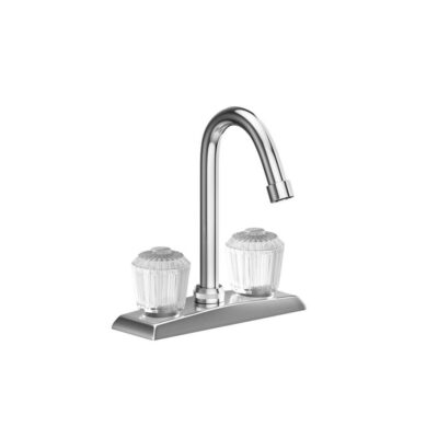 Elkay 4'' Centerset Deck Mount Faucet with Gooseneck Spout and Clear Crystalac Handles Chrome